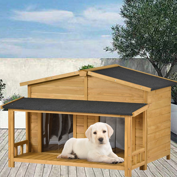 47.2 Brown Large Wooden Dog House Outdoor With Porch 2 Door And 2 Rooms Outdoor Indoor Homes For Pets